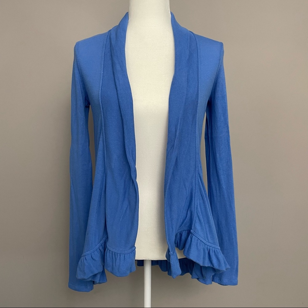 Lilly Pulitzer Blue Ruffled Asymmetrical-Hem Open-Front Cardigan Size XS